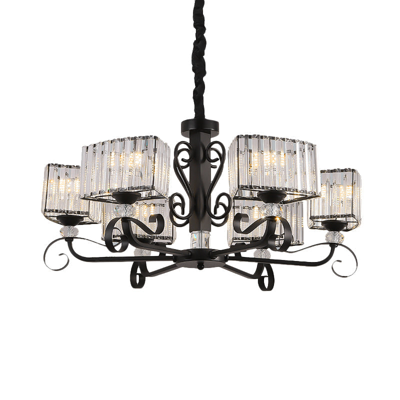 Prismatic Crystal Chandelier Suspension Lamp - Nordic Trapezoid Design | Black 3/6-Head