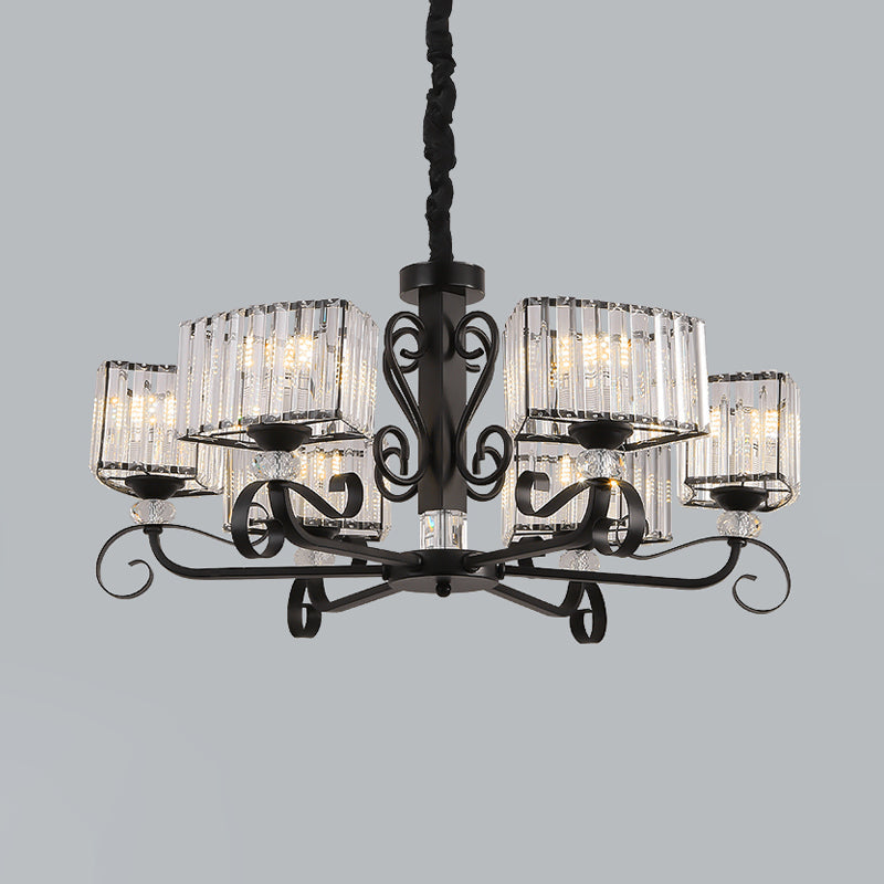 Prismatic Crystal Chandelier Suspension Lamp - Nordic Trapezoid Design | Black 3/6-Head