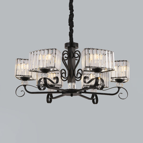 Prismatic Crystal Chandelier Suspension Lamp - Nordic Trapezoid Design | Black 3/6-Head
