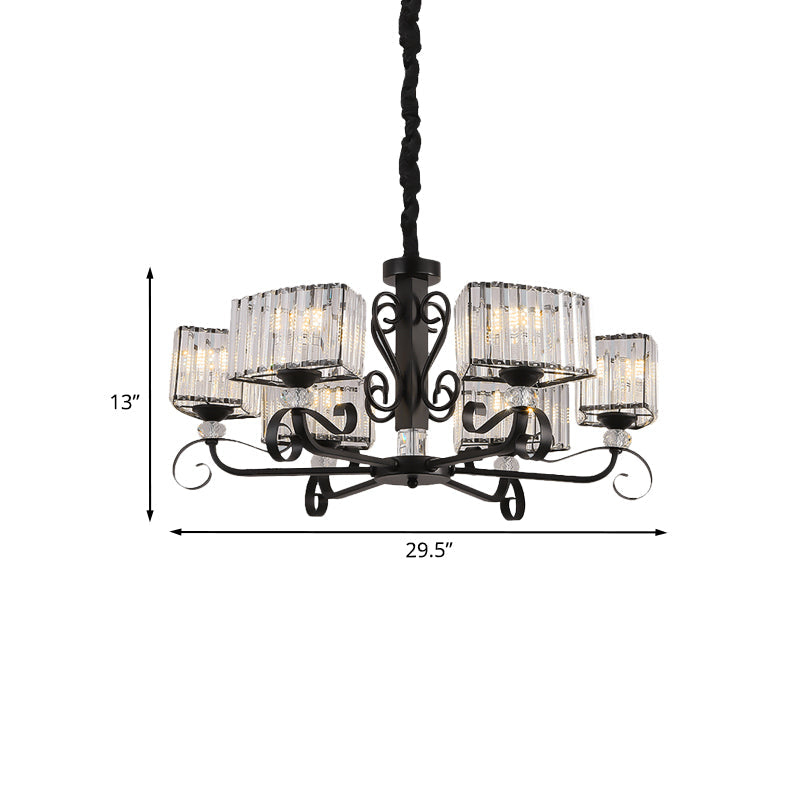 Prismatic Crystal Chandelier Suspension Lamp - Nordic Trapezoid Design | Black 3/6-Head