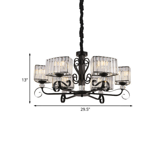 Prismatic Crystal Chandelier Suspension Lamp - Nordic Trapezoid Design | Black 3/6-Head