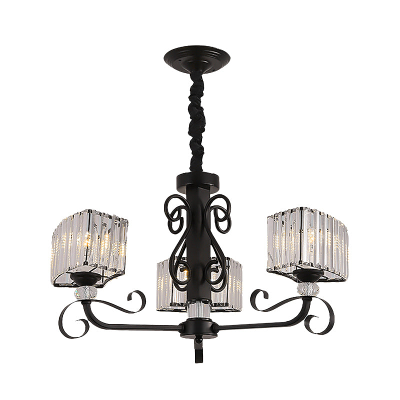 Prismatic Crystal Chandelier Suspension Lamp - Nordic Trapezoid Design | Black 3/6-Head