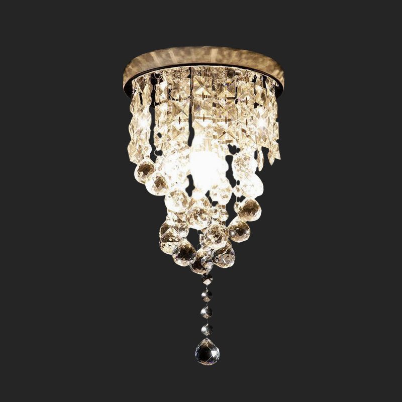Modern Cylindrical Crystal Flush Mount Ceiling Light Fixture