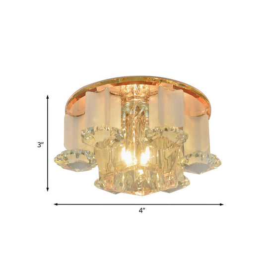Hexagon Led Crystal Flushmount: Modern Close To Ceiling Lighting For Halls - Tan
