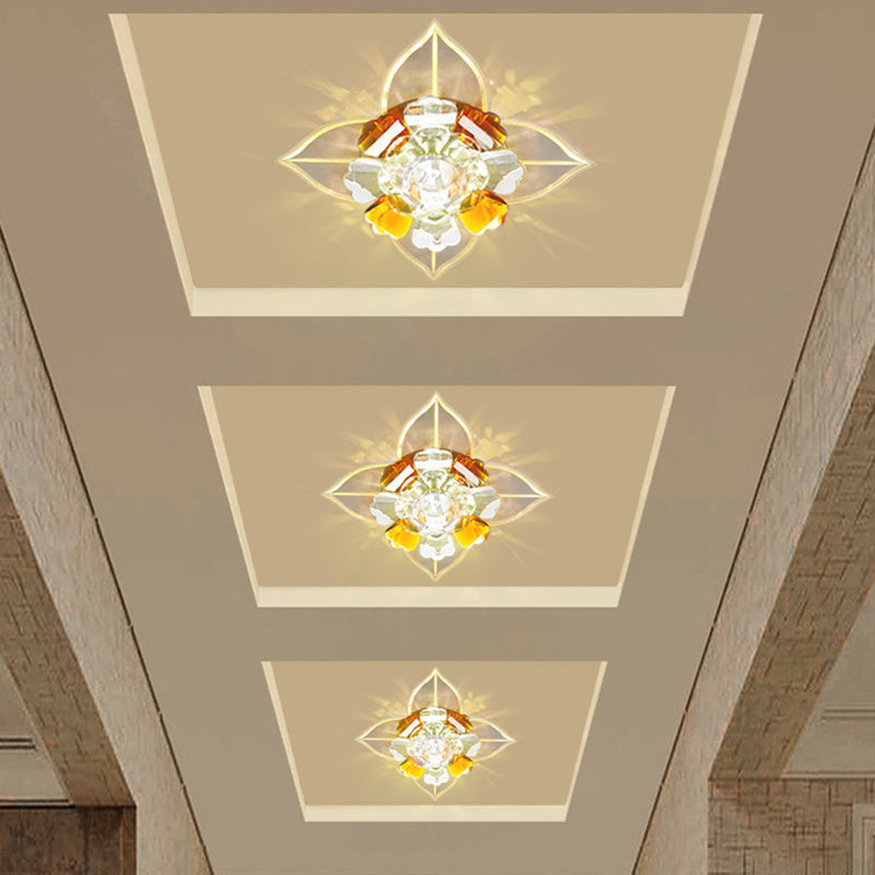 Tan Led Crystal Flushmount Ceiling Lamp Minimalist Flower Design