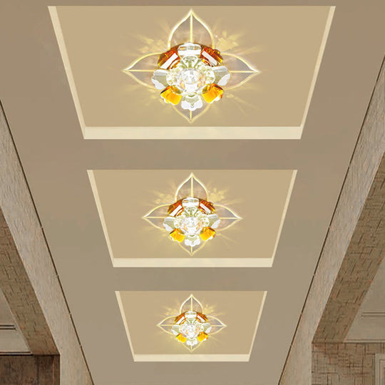 Tan Led Crystal Flushmount Ceiling Lamp Minimalist Flower Design