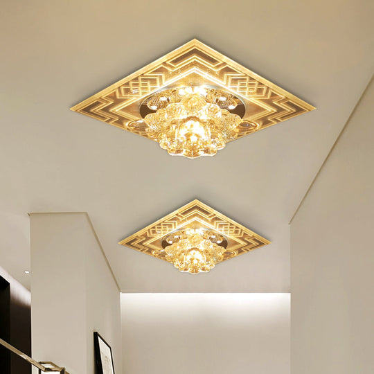 Minimalist Clear Crystal Led Flushmount Ceiling Lamp With Floral Design - Perfect For Balcony