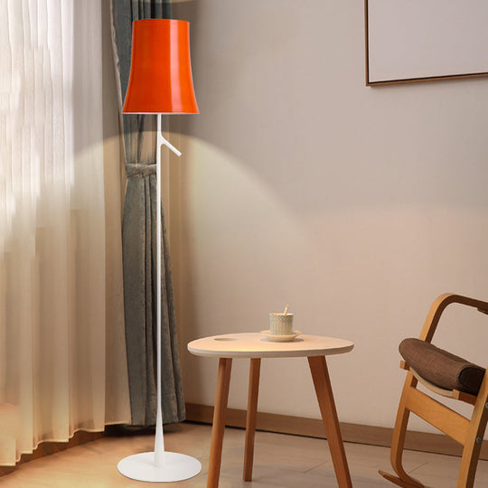 Contemporary Metallic Bell-Shaped Floor Lamp - Single Head White/Orange Standing Light For Study