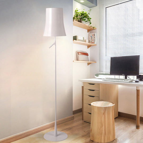 Contemporary Metallic Bell-Shaped Floor Lamp - Single Head White/Orange Standing Light For Study
