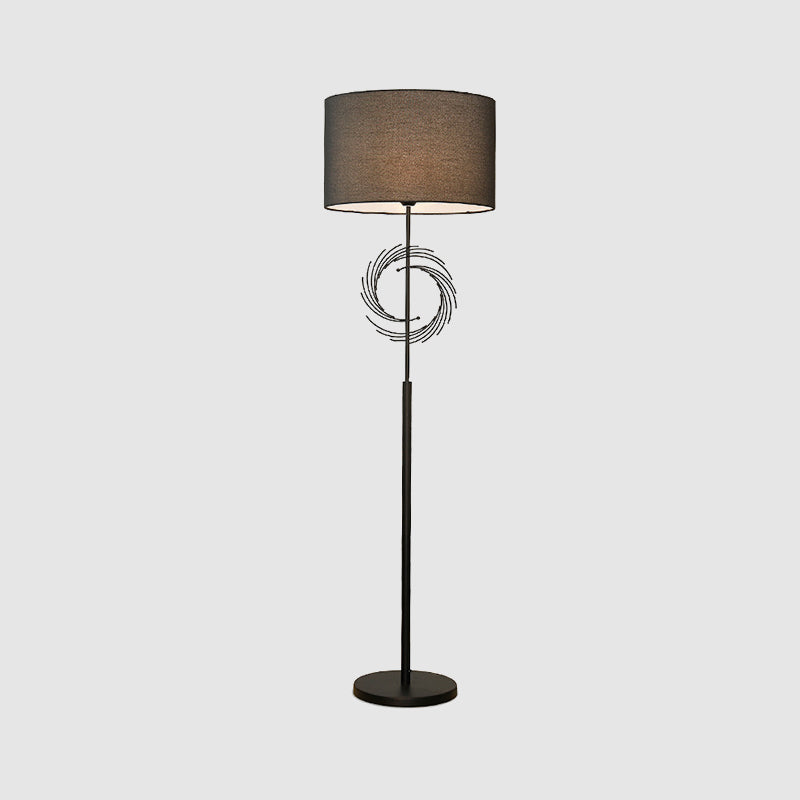 Sleek White/Black Circle Floor Light: Simplicity 1 Bulb Metal Standing Lamp With Fabric Drum Shade