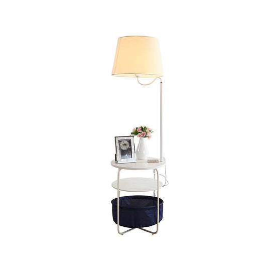 Modern Metal Standing Lamp With Built-In Table White Floor Reading Light - Bedside Lighting Solution