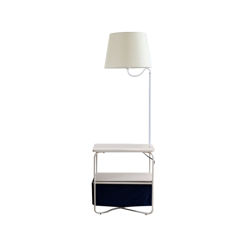 Modern Metal Standing Lamp With Built-In Table White Floor Reading Light - Bedside Lighting Solution