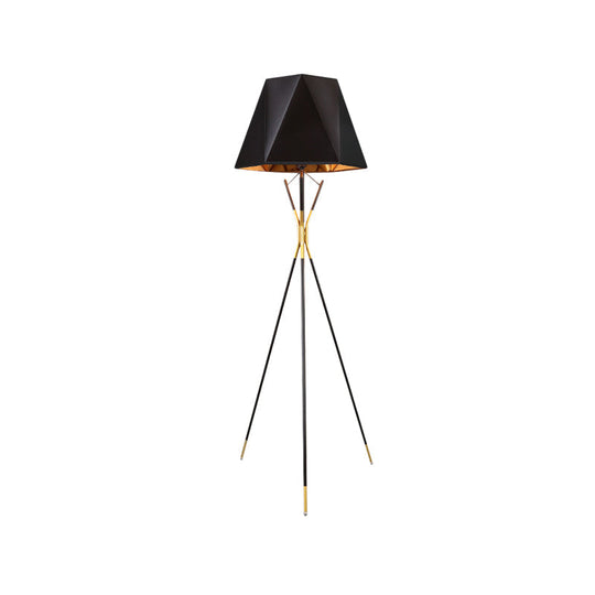 Nordic Black Geometric Tripod Floor Lamp: Stylish Metal Standing Light For Study Room