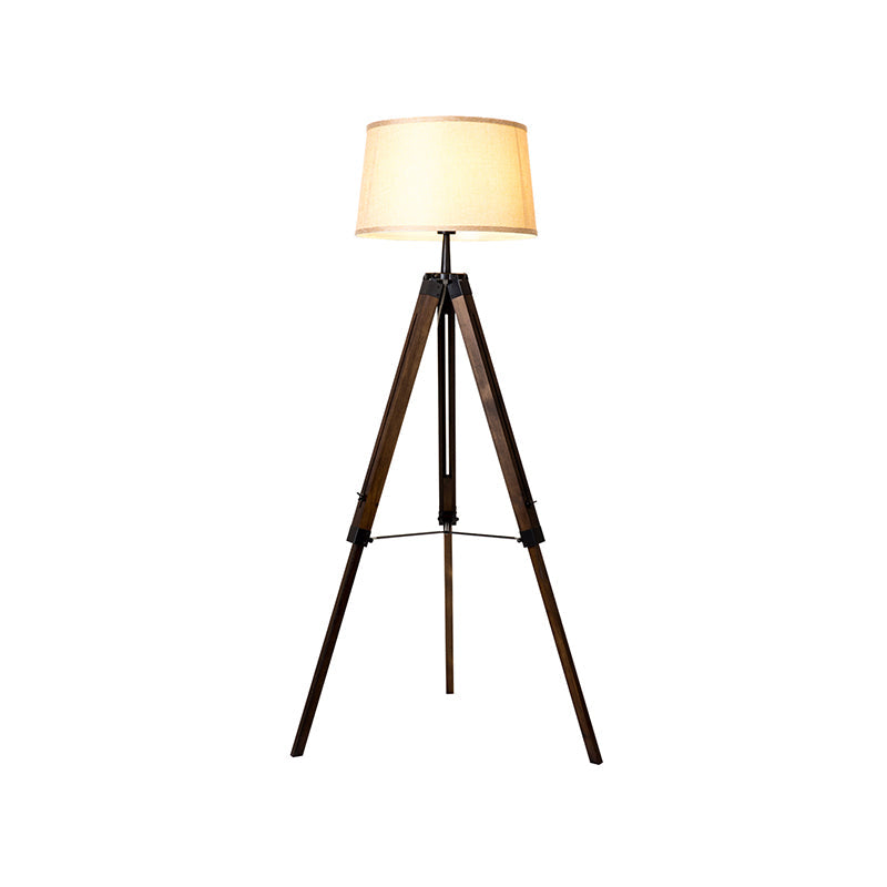 Floor Reading Lamp - Simplicity Single Head Wood Barrel With Tri-Leg Standing Light