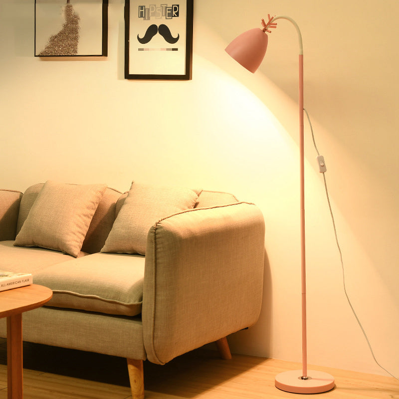 Macaroon Arc Trumpet Shade Floor Lamp In Black/White/Pink With Antler Design - Stylish Metallic