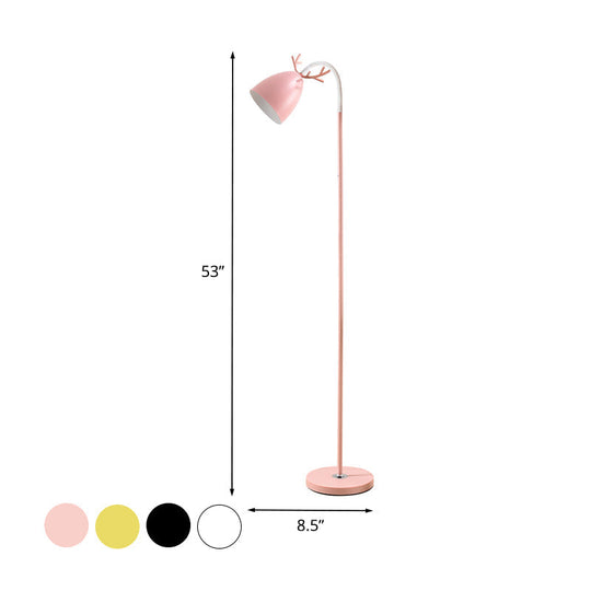 Macaroon Arc Trumpet Shade Floor Lamp In Black/White/Pink With Antler Design - Stylish Metallic