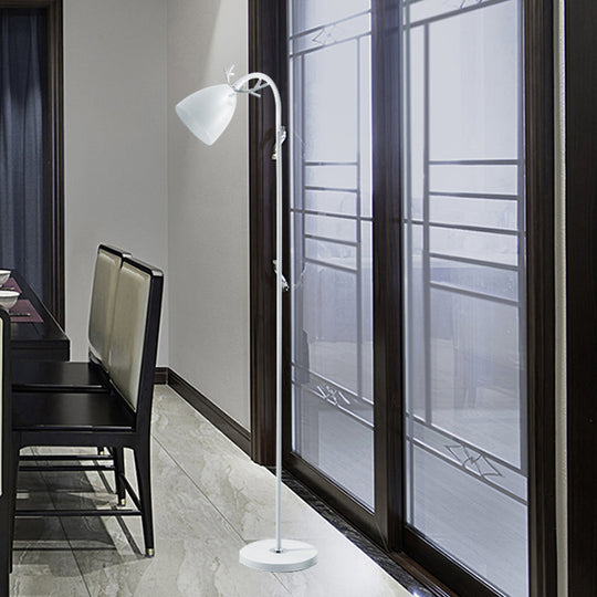 Macaroon Arc Trumpet Shade Floor Lamp In Black/White/Pink With Antler Design - Stylish Metallic