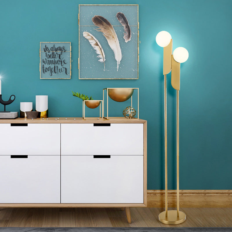 Modern Nordic Led Bedside Reading Lamp In Gold - Glass Orb-Rectangle Floor Light