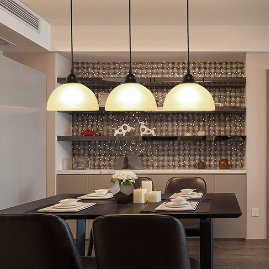 Vintage Dome Multi Pendant Light Fixture With 3 White Glass Bulbs - Black Hanging Lamp