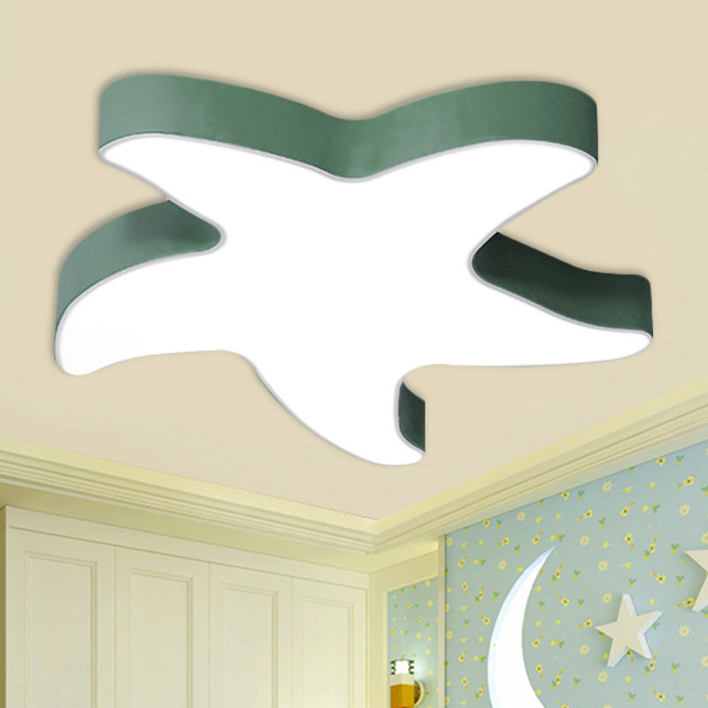 Macaron Loft Starfish Flush Mount: Candy-Colored Acrylic Ceiling Light Green / 16’ Warm
