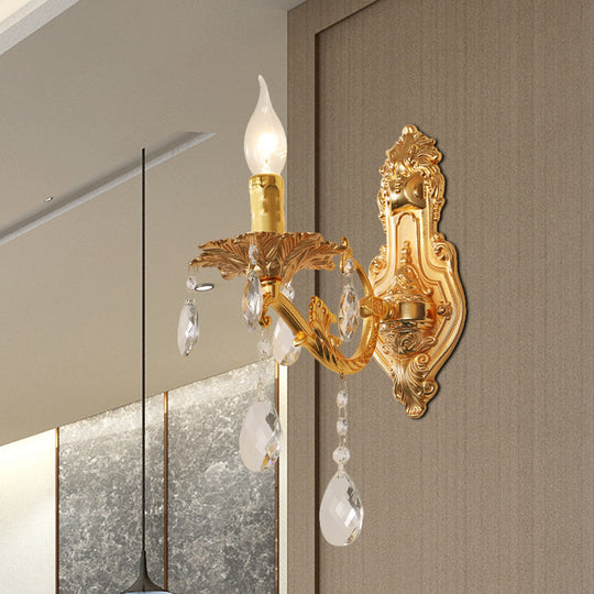 Modern Gold Wall Sconce With Crystal Drops - 1/2 Lights Metal Candelabra 1 /