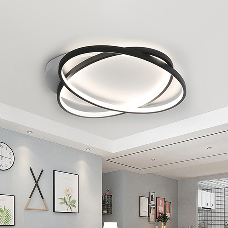 Modern Black Ellipse Crossed Ceiling Light - Thin Flush Mount Led Lighting For Bedroom Warm/White
