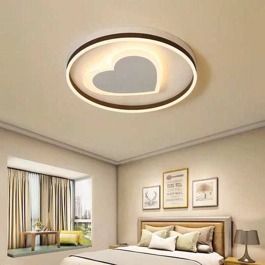 Ring Kid Bedroom Flush Ceiling Light - Cute Heart Acrylic Led Lamp White / Warm