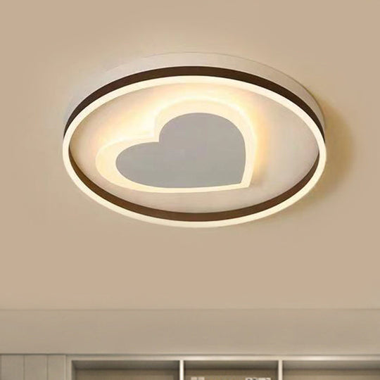 Ring Kid Bedroom Flush Ceiling Light - Cute Heart Acrylic Led Lamp