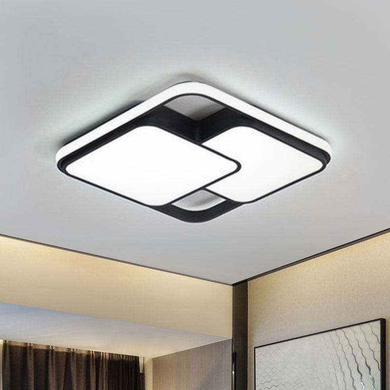 Contemporary Black And White Rectangular/Square Flush Mount Led Ceiling Light For Living Room -