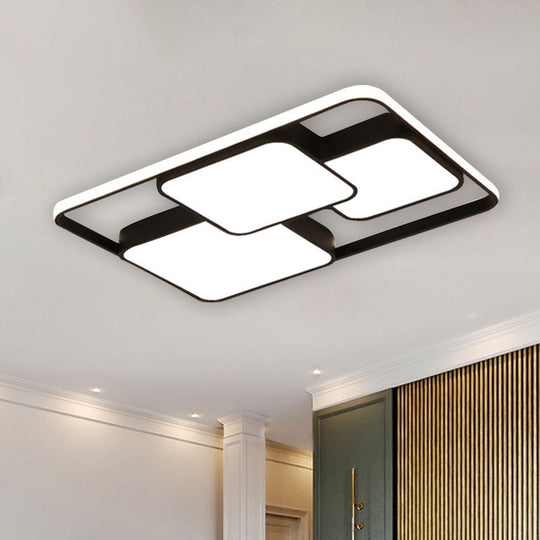 Contemporary Black And White Rectangular/Square Flush Mount Led Ceiling Light For Living Room -