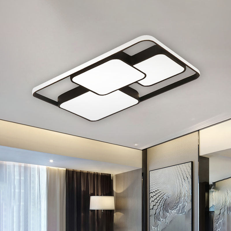 Contemporary Black And White Rectangular/Square Flush Mount Led Ceiling Light For Living Room -