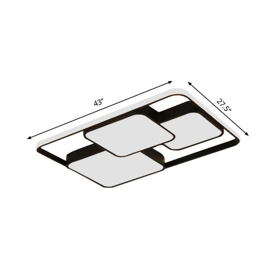 Contemporary Black And White Rectangular/Square Flush Mount Led Ceiling Light For Living Room -
