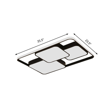 Contemporary Black And White Rectangular/Square Flush Mount Led Ceiling Light For Living Room -