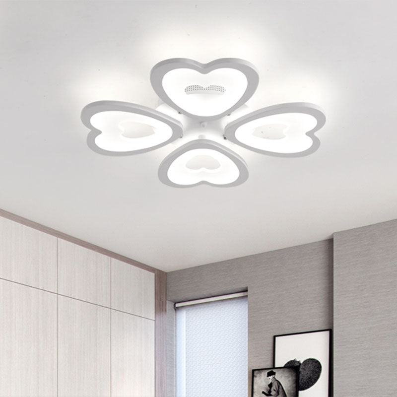 Contemporary 4/6 - Light Ceiling Mount Fixture With Acrylic Shade - White Heart Flush Lamp In