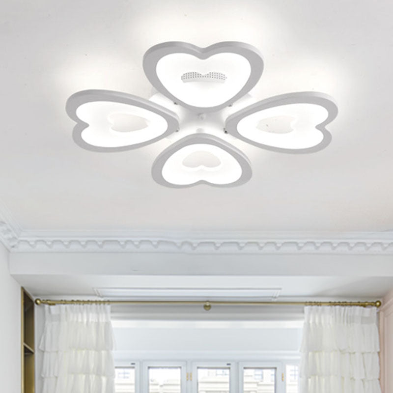 Contemporary 4/6 - Light Ceiling Mount Fixture With Acrylic Shade - White Heart Flush Lamp In