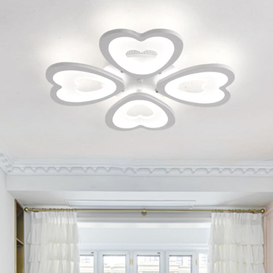 Contemporary 4/6 - Light Ceiling Mount Fixture With Acrylic Shade - White Heart Flush Lamp In