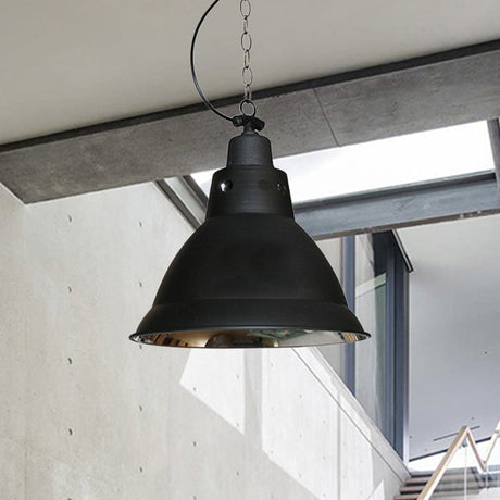 Farmhouse Black Metal Dome Pendant Light With Chain For Stairway 12 Width