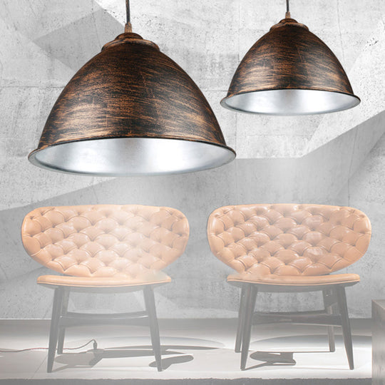 Vintage Iron 1-Light Dome Ceiling Pendant In Antique Bronze - Living Room Lighting Fixture