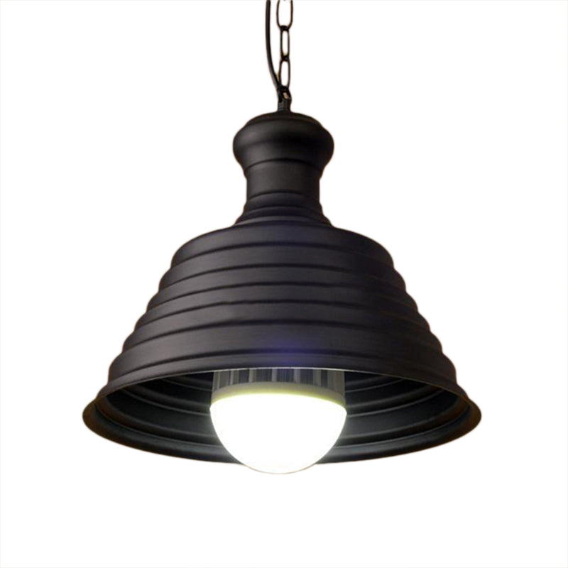 Industrial Metal 1-Light Bell Hanging Pendant Lamp With Ribbed Design & Bronze Finish - Ideal For