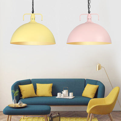 Stylish 1-Light Metal Pendant Light In Dark Blue - Domed Ceiling Fixture For Living Room (8 Or 10