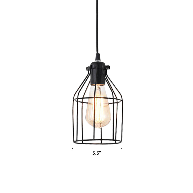 Black Birdcage Pendant Ceiling Light - Loft Style Metal Hanging Fixture