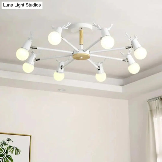 Antler Semi Mount Ceiling Light With Sleek Metal Fixture And Exposed Bulb Design