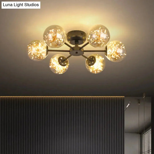 Black Globe Led Starry Semi Flush Mount Ceiling Light With Glass Shade