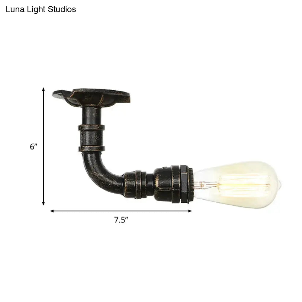 Semi Flush Vintage Aged Brass/Silver/Bronze Angle Pipe Ceiling Mount Light Fixture - 1