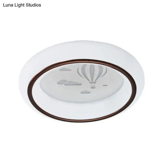 Contemporary Led Ceiling Lamp In White With Moon Deer And Hot Air Balloon Flush Light