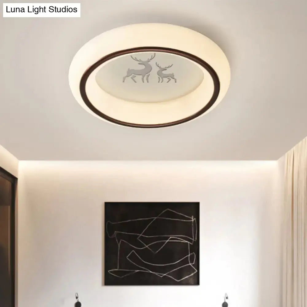 Contemporary Led Ceiling Lamp In White With Moon Deer And Hot Air Balloon Flush Light