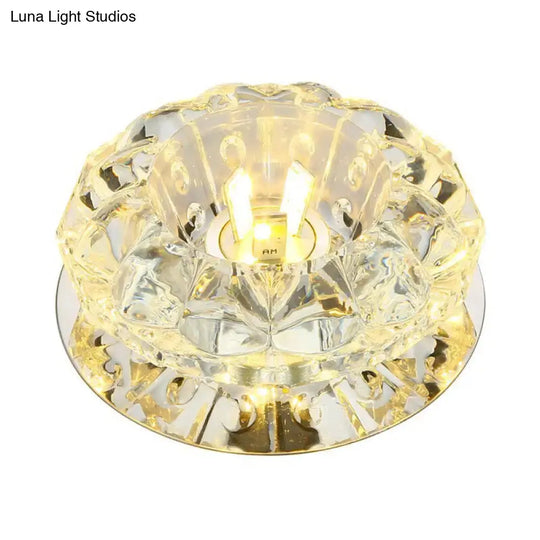 Crystal Ceiling Mount Led Lamp - Modern Chrome Flush Lighting For Hallway