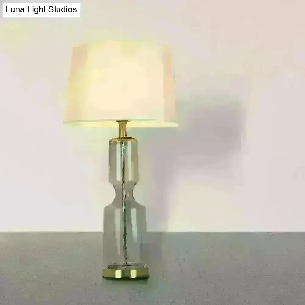 Gatria - Vintage Urn Night Table Light 1 Head Water Glass Lamp With Barrel White Fabric Shade