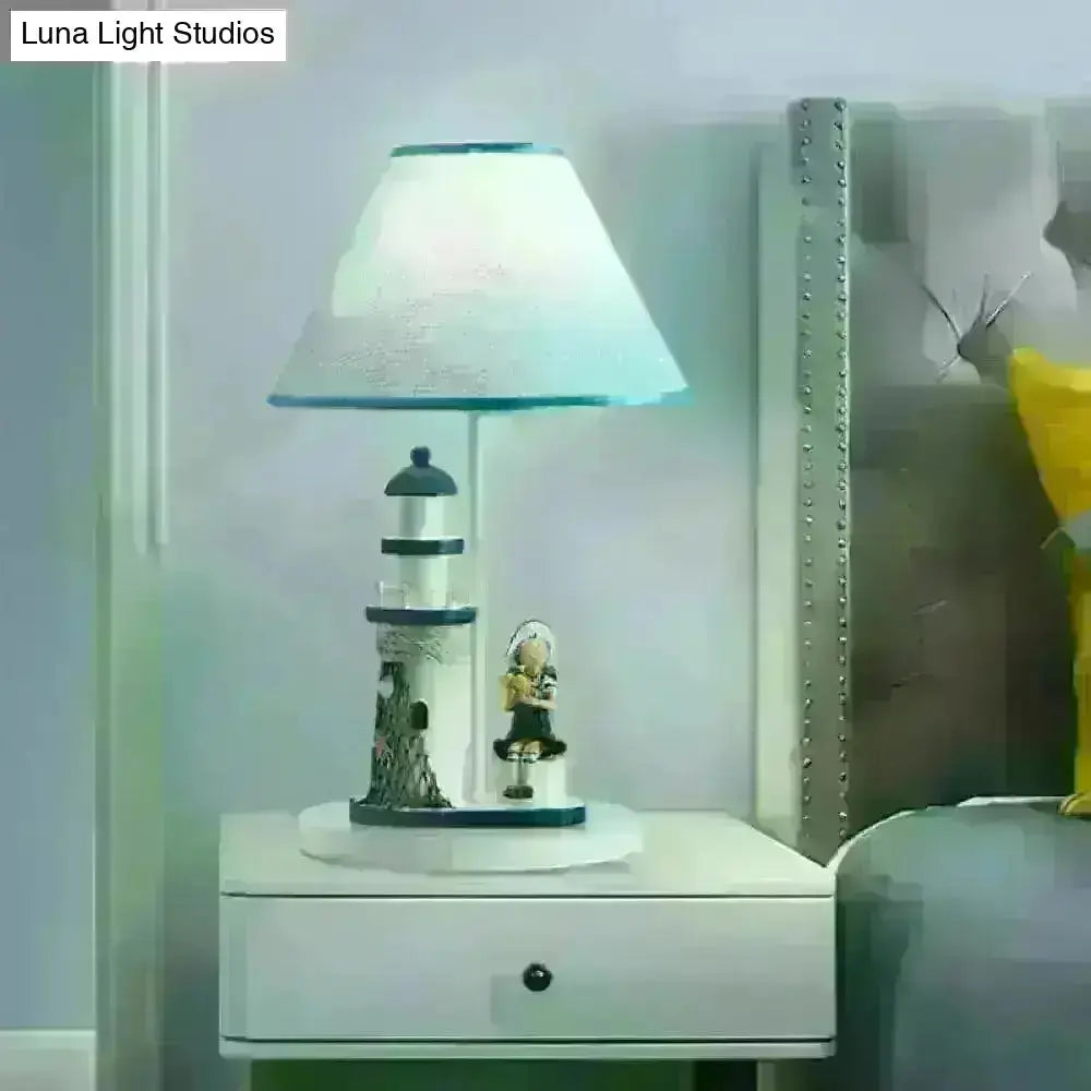 Minelava - Kids Conical Task Lighting Style Fabric 1-Head Bedroom Table Light With Boy/Girl And