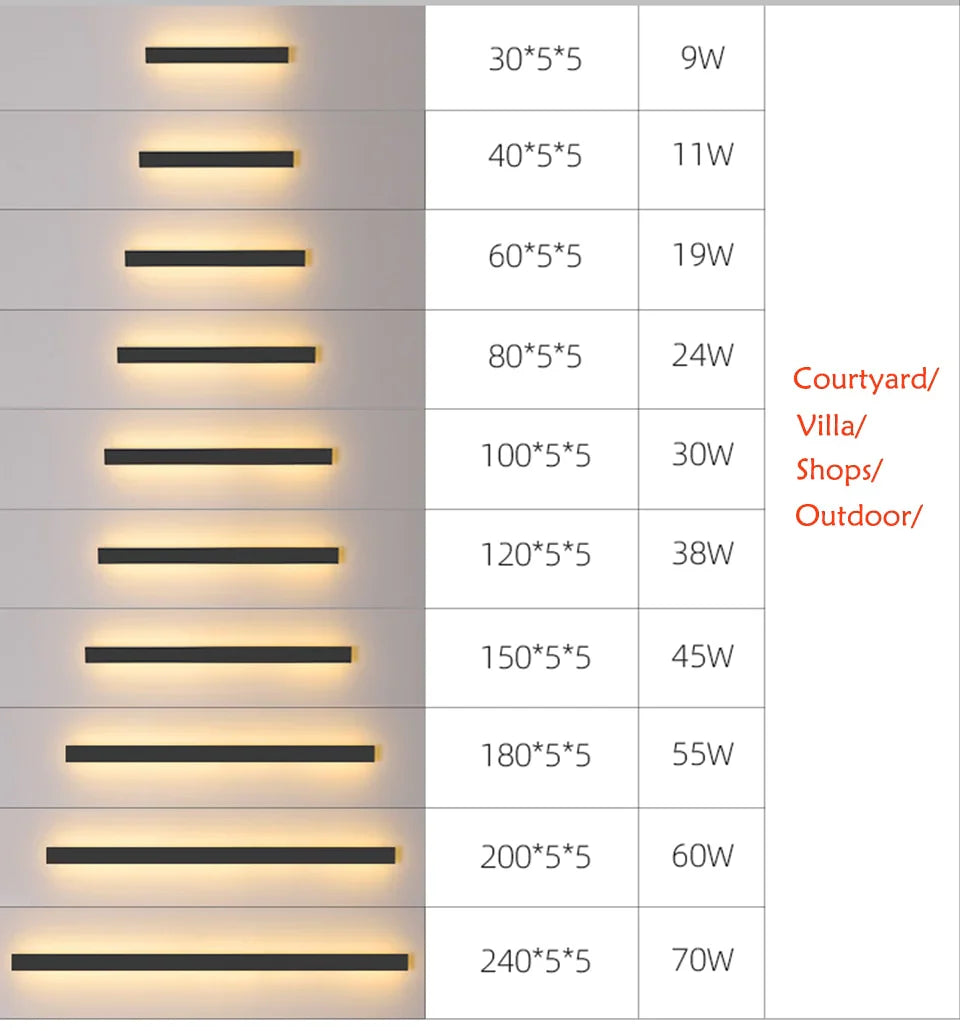 Waterproof Outdoor Wall Lamp Led Long Ip65 Aluminum Light Garden Villa Porch Sconce 110V 220V